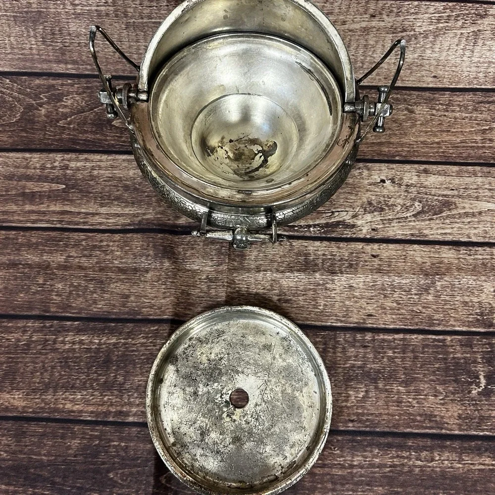 Antique Victorian Quadruple Plate Butter Dish Dome Floral‎ Silverplate